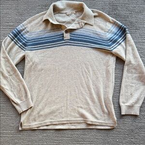 Marine Layer Beige and Blue Striped Polo